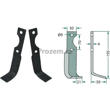 Fréza Frézovací zahnutý nůž pravý pro Agria, 21099, 125021099, 70/9/195 mm