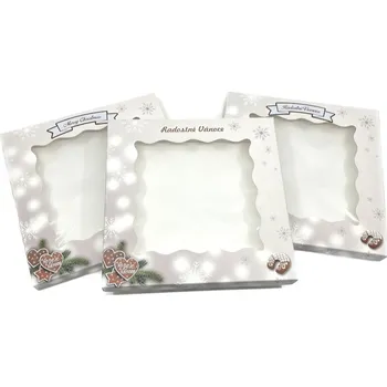 Vánoční dekorace Vánoční krabička s motivem "Perníček" a průhledným okénkem 21x21x2 cm