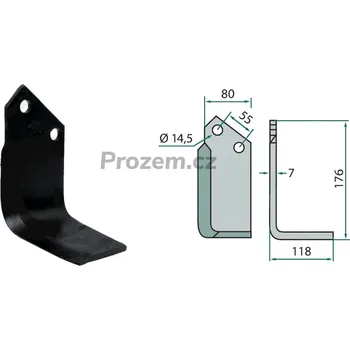 Pracovní nůž Frézovací zahnutý nůž levý pro Nardi, 6125002, 55/14,5/176 mm