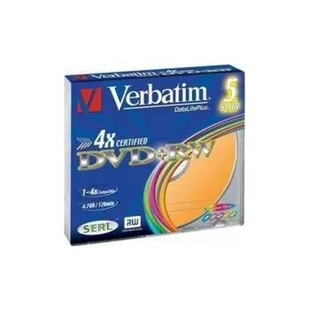 Optické médium Verbatim DVD+RW 4.7Gb 4X Color Slim Case, 5ks