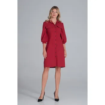 Dámské oblečení Košilové midi šaty M849 FIGL Velikost: S, Barva (Varianta): Bordová