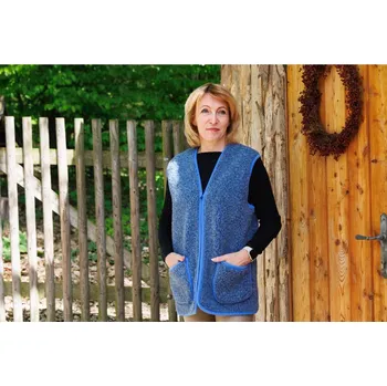 Wooline Vesta vlněná Alpen zip jednobarevná tmavě modrá bez límce Velikost: 3XL