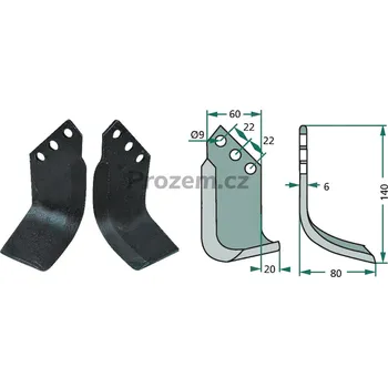 Pracovní nůž Frézovací klenutý nůž pravý pro Holder, 13832440110, 22/9/140 mm