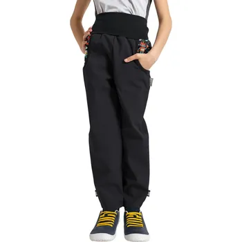 Dívčí kalhoty dětské softshellové kalhoty s fleecem Unuo Basic Roboti černá Velikost boty (EU): 110/116