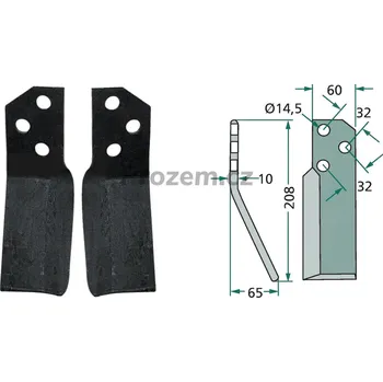 Fréza Frézovací rotační nůž pravý pro Renter L.M.T., RTPRTX, 32/14,5/208 mm
