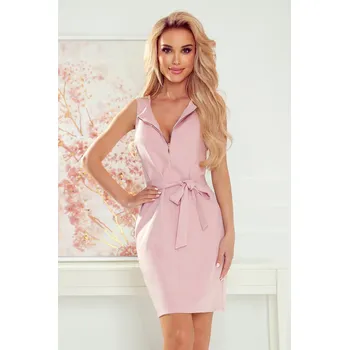 Oblečení a móda Špinavě růžové dámské šaty se zlatým zipem a zavazováním 380-2 XL