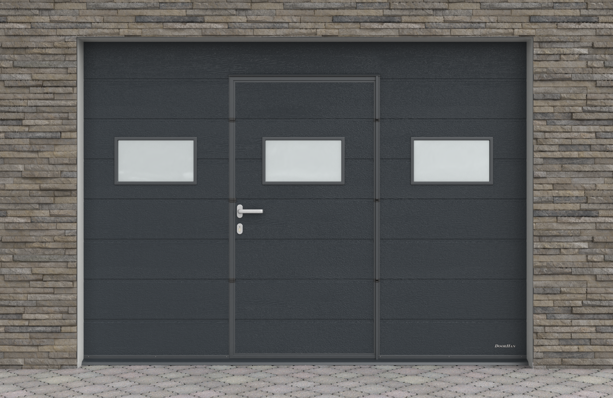 Sekční garážová vrata s dveřmi VEBRA - 7016_Antracit (Rozměr otvoru š 2500 x v 2280 mm)