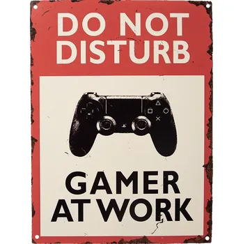 Plechová cedule Červenobílá antik nástěnná kovová cedule Do Not Disturb - 25*1*33 cm