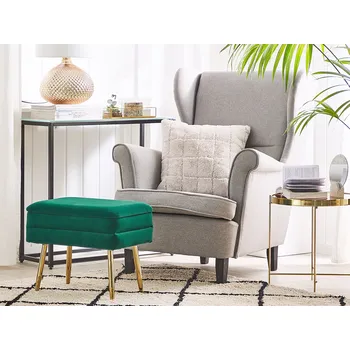 Taburet Úložná Lavice Tmavě Zelená Polyester Samet Čalouna Zlaté Železné Nohy Glam Design Obývací Pokoj Podnožka Beliani