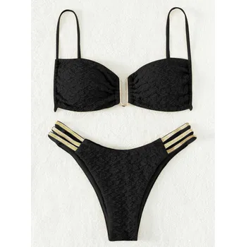 Dámské plavky Dámské plavky dvojdílné - bikiny s kovovou sponou mezi košíčky Barva: Černá, Velikost: M