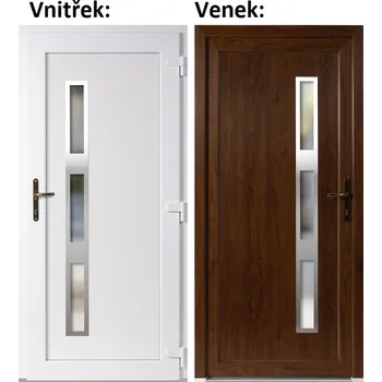 Vchodové dveře Plastové vchodové dveře Soft Venus Inox zlatý dub/bílá 98x198 cm, pravé