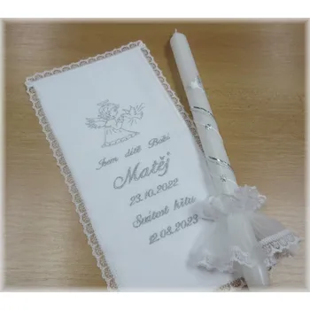 rouška Křestní sada 3D rouška, svíce, ozdoba - vzor 60 andílek