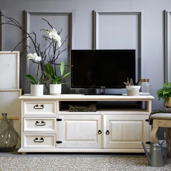 Konferenční stolek Rustikální TV stolek WHITE HOME RTV07 Barevné provedení: Bílá patina K03 - bezbarvý vosk K09