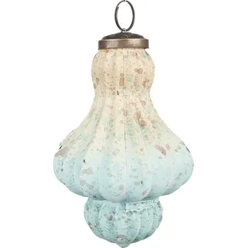 Vánoce Béžovo-tyrkysová skleněná vánoční ozdoba - 8x12 cm