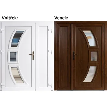 Vchodové dveře Dvoukřídlé vchodové dveře plastové Soft Celia+Panel Plný, Zlatý dub/bílá, 150x200 cm, levé