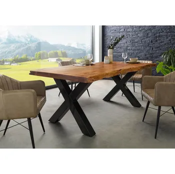 Jídelní stůl Jídelní stůl Akácie 220x100x77 Akácie přírodní lakovaná / X-nohy antracit lesklé METALL 5