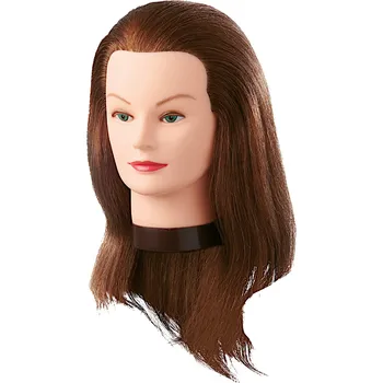 Cvičná hlava s přírodními vlasy Eurostil Professional Leia - světle hnědá, 35-40 cm (06642) + dárek zdarma