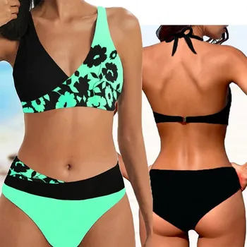 Dámské plavky Dámské plavky dvojdílné "Plus Size" (S-5XL) s květinovým potiskem Barva: zelená (8377-green), Velikost: XXXL