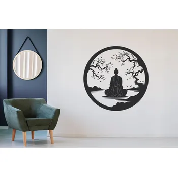 Samolepící dekorace Lepy.cz Samolepka na zeď Budha v kruhu Velikost (šířka x výška): 75x75cm, Barevná varianta: Světle oranžová