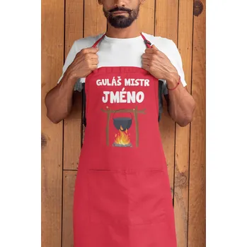 Kuchyňská zástěra MMO Zástěra - Guláš mistr s vlastním jménem 75x95cm červená