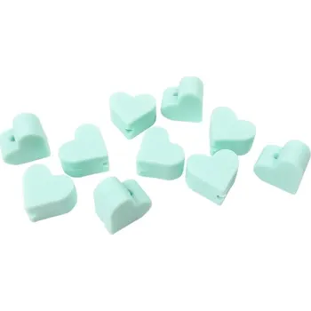 Dětské navlékací korálky Natana srdce silikonové korálky mint 14 mm 10 kusů