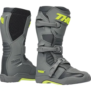 Moto obuv Motokrosové boty / MX boty, boty na motocross THOR BLITZ XR MX BOOTS barva lime/charcoal šedá - pár (homologace EN 13634:2017, BLITZ XR MX LIME/CHARCOAL GRAY BOOT)