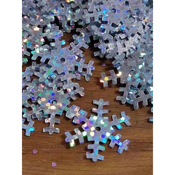 Karnevalový doplněk Flitry Ø20 mm vločky stříbrná hologram