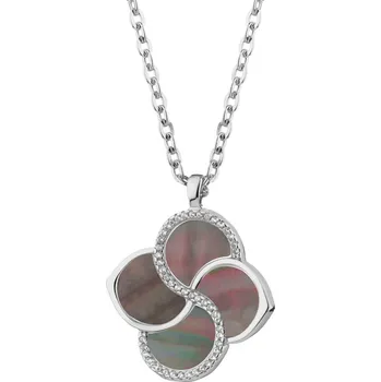 Náhrdelník Rhodiovaný náhrdelník z mosazi s perletí a zirkony - AR536-1090