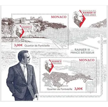 Poštovní známka (2023) MiNr. **, Blok - Monako - Rainier III, Kníže stavitel - Fontvieille