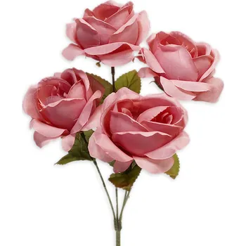 umělá květina Růže kytice textil x4/33cm old pink