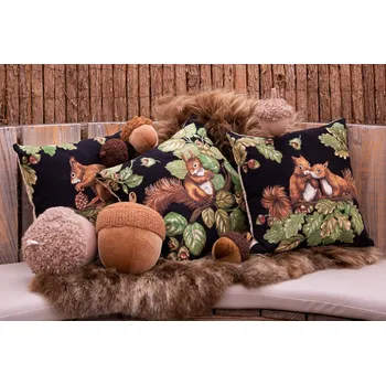 Dekorativní polštářek Gobelínový polštář s veverkou a žaludy Gobelin Squirrel Acorn - 45*45*16cm