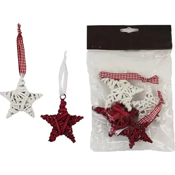 Vánoční dekorace Hvězda červ. + bílá 7cm, 6ks P0349