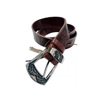 Opasek HUNTERTEX Kožený myslivecký opasek zdobený - stříbrná spona - jelen - Velikost 135