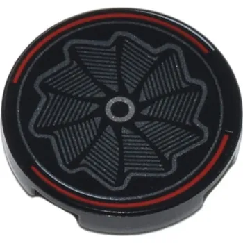 Stavebnice LEGO 14769pb517 Black Tile, Round 2 x 2 with Silver Pinwheel Wheel Rim (Černá dlaždice, kulatá 2 x 2 se stříbrnou kolovou obručí)