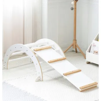 Dětská houpačka Dětská dřevěná houpačka Montessori 80 bílá 2v1 s horolezeckou stěnou