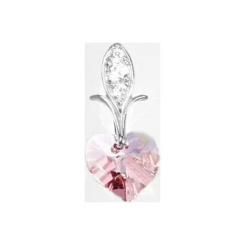 Přívěsek Stříbrný přívěsek srdce Swarovski rose a zirkony - P1404 (Stříbrný přívěsek Swarovski)