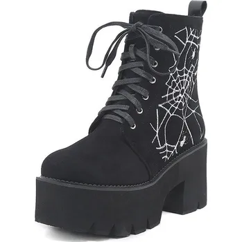 Dámské kozačky Semišové kotníkové bory s výšivkou Barva: Černá, Velikost: 38