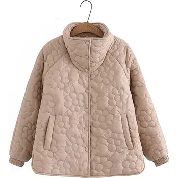 Dámská zimní "plus size" prošívaná bunda s kytičkami Barva: Khaki, Velikost: 4XL