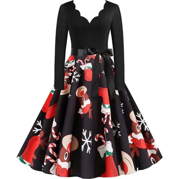 Dámské šaty Áčkové šaty s vlnitým výstřihem a vánočními vzory Velikost: 3XL, Barva (Varianta): 1404-009