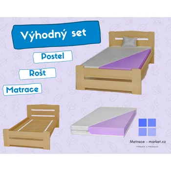 Eureka Set: postel, matrace a rošt 90 x 200 světlý