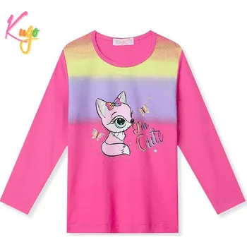 Dívčí tričko Dívčí tričko dl.r. KUGO MC3822, tmavě růžové (dívčí tričko dlouhý rukáv s liškou)