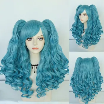 Paruka Barevná paruka s loknami a dvěma culíky Barva: modrá