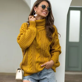 Oversize svetr s copánkovým vzorem Barva: Žlutá, Velikost: S