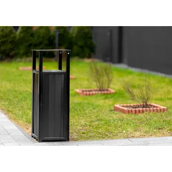 Venkovní odpadkový koš PROFICITY Kovový městský koš na odpadky Stilo se stříškou Varianty: RAL 9005 černá