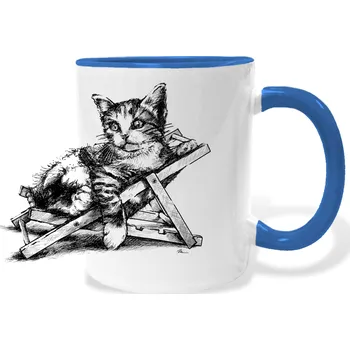 Hrnek - Kotě na lehátku Barva: Modrá