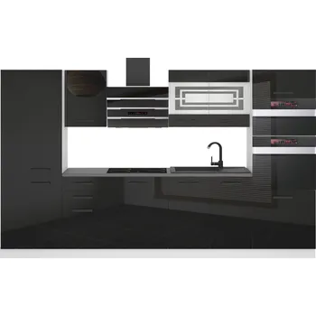 Kuchyňská linka Kuchyňská linka Belini Premium Full Version 300 cm černý lesk s pracovní deskou MILA INF MILA/0/WT/B/B/B1