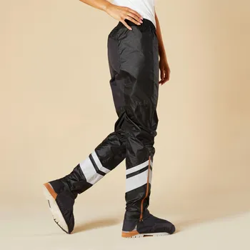 Cyklistické oblečení BTWIN Dámské nepromokavé svrchní kalhoty 540 s návleky na boty na městskou cyklistiku M ČERNÁ|ŠEDÁ