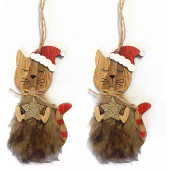 Dekorace, dřevěná, kočka, 15cm, 1 ks