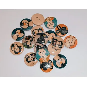 Knoflík Dřevěný knoflík 15mm, zvířátka, dětský motiv, mix druhů