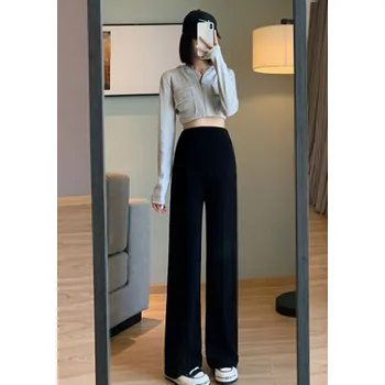 Dámské kalhoty Měkké kašmírové těhotenské kalhoty s širokými nohavicemi Barva: Černá, Velikost: L